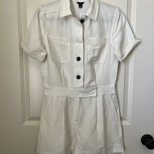 Ann Taylor Cream Button-Up jumpsuit